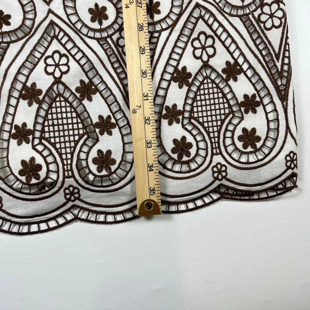 Talbots Petite Brown White Embroidered Eyelet Shift Dress Square Neck 12P